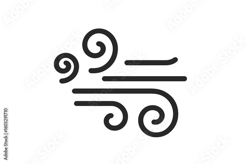 Wind blowing air line icon, windy weather symbol with transparent background, vector illustration of gusty wind, breeze, air flow, and stormy conditions design element