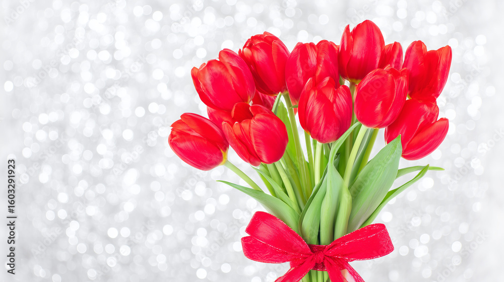 Fototapeta premium Bright red tulips arranged elegantly create a lovely bouquet for any occasion