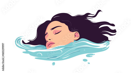 Sad Woman Drowning in Tears: Conceptual Image Depicting Depression and Sorrow