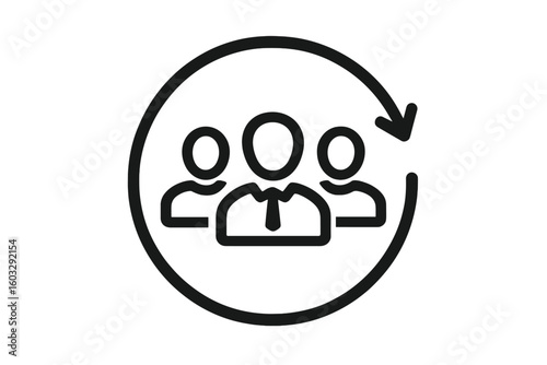 Customer relationship management icon. Staff and employee lifecycle concept. Human resources symbol. Teamwork, group, people in circle with arrow. Business process vector.