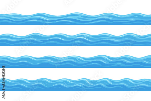 Water layer horizontal seamless patterns. Vector illustration of ocean, sea, or river waves. Abstract liquid flow background for game design or animation asset.