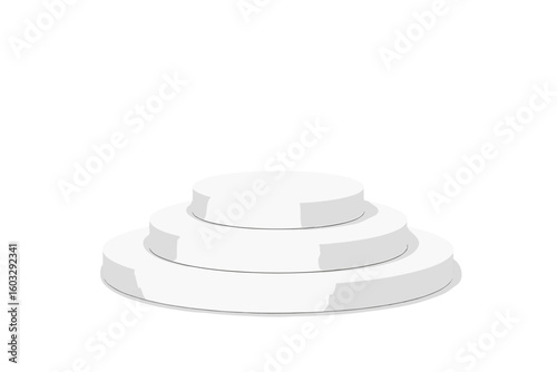 White 3d podium for product presentation. Round pedestal stage for advertising cosmetic. Blank circular platform or stand. Minimalist vector mockup scene for winner.
