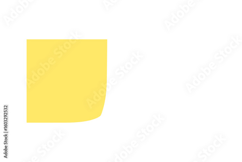 Yellow sticky note with curled corner and white paper sticker set. Realistic vector illustration of blank memo sheets. Office stationery mockup for reminder or message.