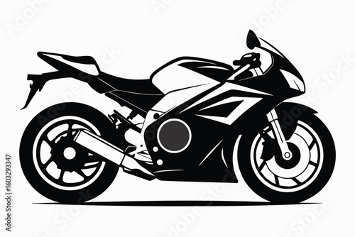 Black and White Silhouette Illustration of a Sport Motorcycle with Distinctive Fairing Design