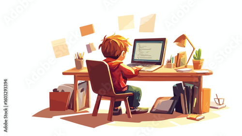 Young student engaged in online learning with laptop computer at home