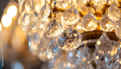 Close-up of a decorative crystal pendant lamp