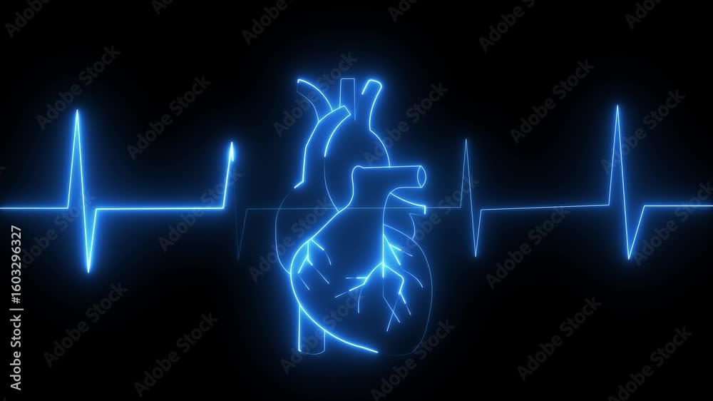 Glowing heart cardiogram line. Electrocardiogram show heart beat line Heart health, cardiology, cardiovascular disease concept heartbeat display screen medical research show sign colorful heartbeat.