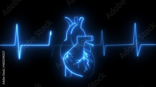 Glowing heart cardiogram line. Electrocardiogram show heart beat line Heart health, cardiology, cardiovascular disease concept heartbeat display screen medical research show sign colorful heartbeat.