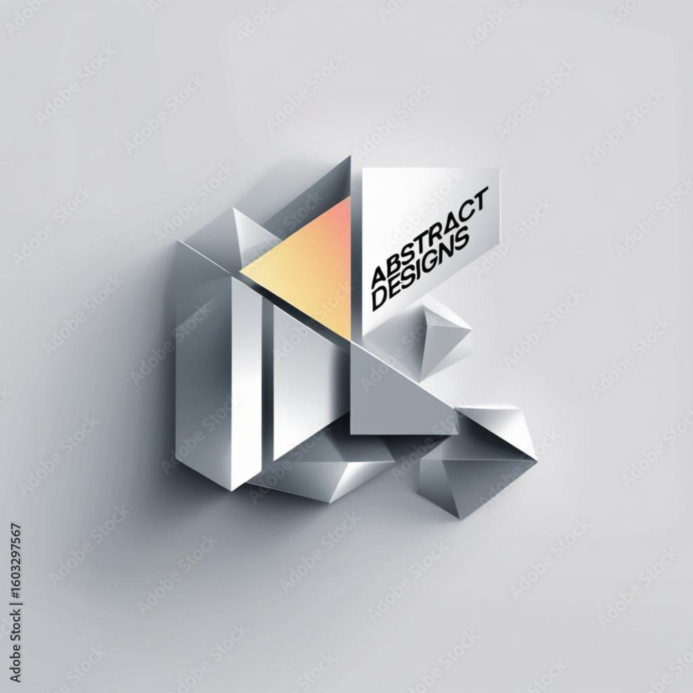 Geometric composition with silver and golden triangles and text overlaying the shapes illustration design