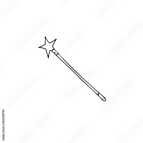 Simple line sketch of a magic wand with a star tip  