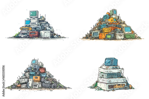 Pile of e-waste isolated