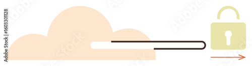 Beige cloud, file transfer progress bar, and yellow padlock symbolizing online data security, privacy, encryption, and safe cloud storage. Ideal for cybersecurity, data sharing, privacy control
