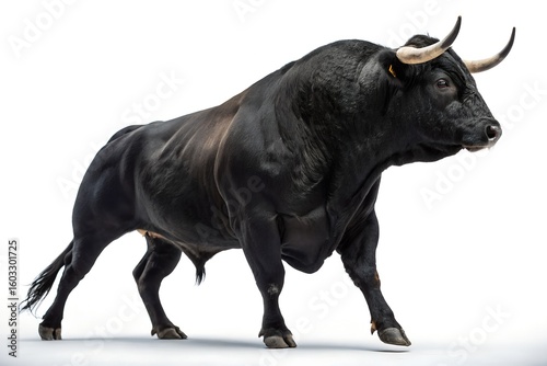 Hyper-Muscular Black Bull – Dominant Power on Pure White Background
