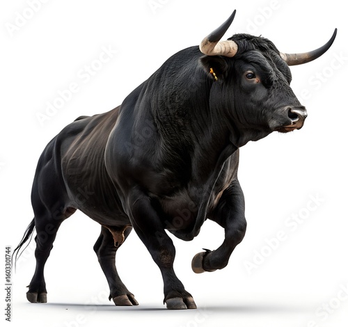 Hyper-Muscular Black Bull – Dominant Power on Pure White Background