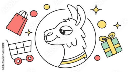 Creative SVG: Disgusted Llama in a Shopping Spree colored Black Friday / Cyber Monday theme