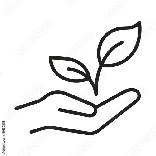 Plant Sprout in Hand Icon – Growth Concept Outline PNG
