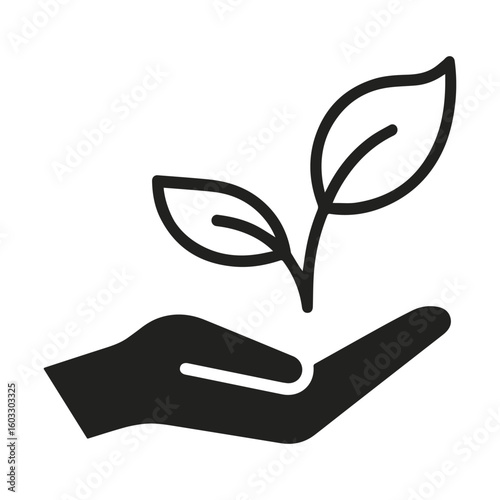 Plant Sprout in Hand Icon – Growth Concept Outline PNG