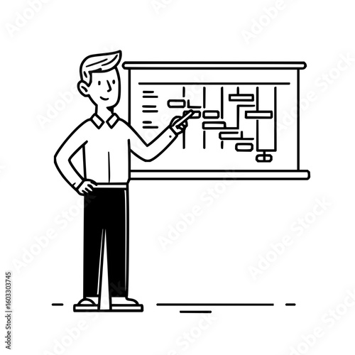 Illustration of a man presenting a gantt chart