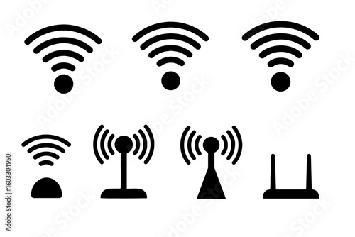 Wireless signal and network black symbols for connectivity