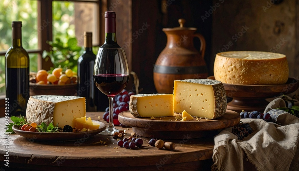 Naklejka premium Asiago Can be fresh (Asiago Pressato) or aged (Asiago d’allevo). Aged wheels are firm and perfect for grating.