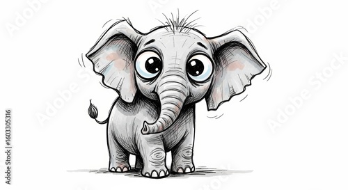 Cute cartoon elephant illustration with large eyes and playful pose  