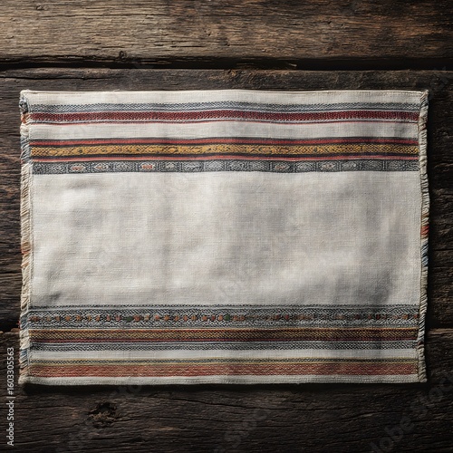 Ethnic boho placemat displayed on wood table high resolution picture