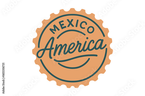 Vector illustration of a dark blue rubber stamp featuring a Mexico map silhouette, presented in a retro style as a handmade label, badge, or element suitable for travel souvenirs