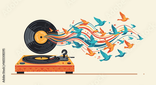 Phonograph with Music Notes for International Music Day