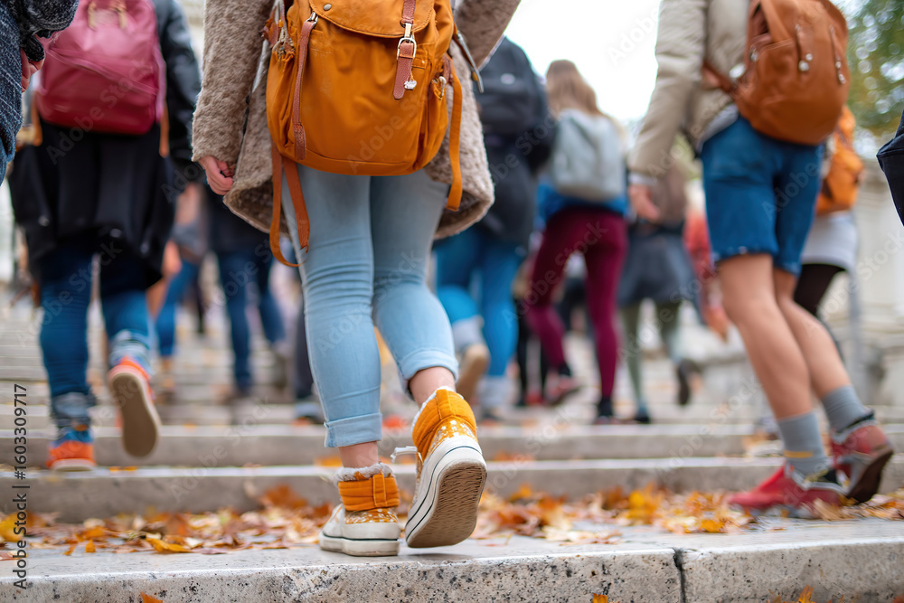 Students gather on library steps during fall, sharing ideas and moments of learning Students gather on library steps during fall, sharing ideas and moments of learning