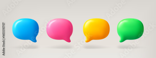 Group of colorful 3d speech bubble vector, blank dialogue box for message and thought communication concept.