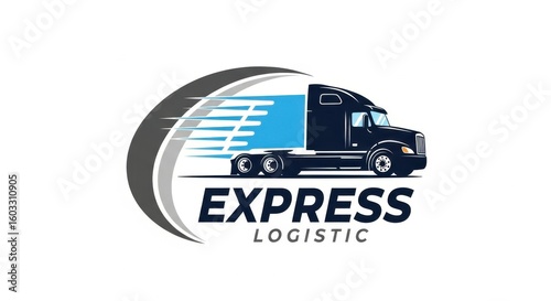 Express logistic logo featuring a black semi truck with blue trailer and motion lines graphic