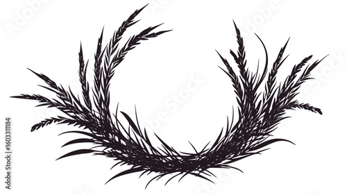 Rice Ear Silhouette Wreath on White
