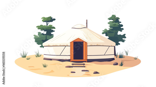 Modern Yurt in Natural Setting with Nomadic House Outdoors
