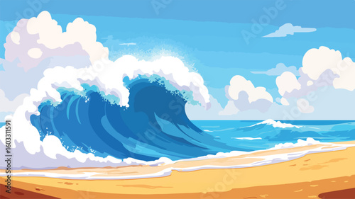 Massive Wave Approaching Beach During Natural Disaster