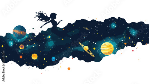 Exploring the Universe: Woman Flying in Cosmos Adventure