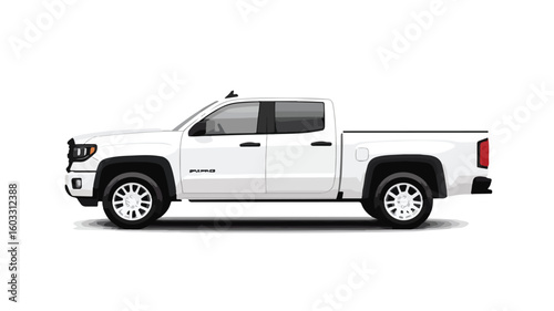 Modern White Pickup Truck Wide Angle