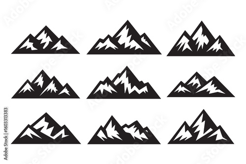 Black mountain peaks jagged silhouettes vector