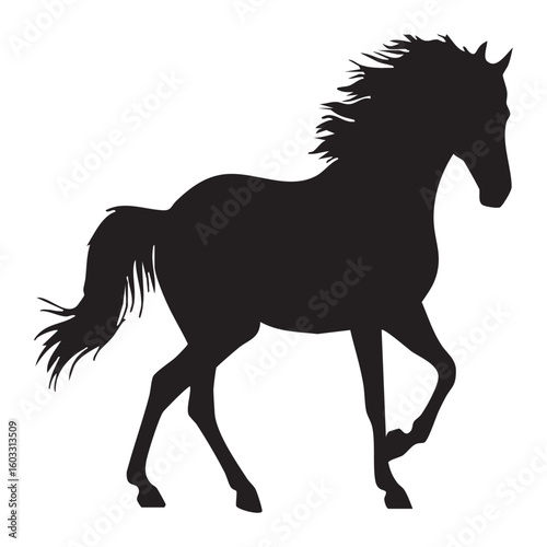 Black silhouette of a horse with flowing mane and tail in motion animal equine