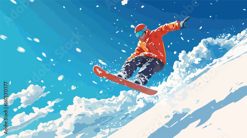 Thrilling Snowboarder Jumping in Blue Sky
