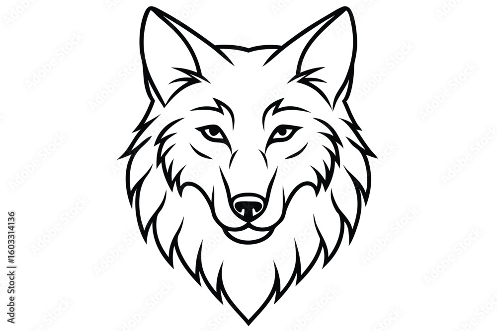 Obraz premium Vector Illustration of a Wolf Head, Black and White Graphic Design Animal