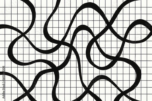 Fluid black curved lines on abstract background with flowing motion and modern texture