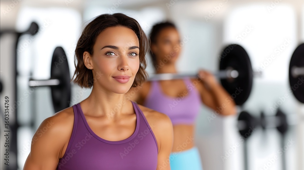 Obraz premium Attractive young woman working out on weight-lifting training machine