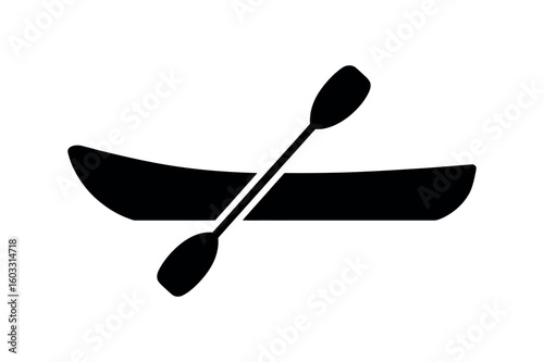 Black canoe and paddle icon kayak watercraft
