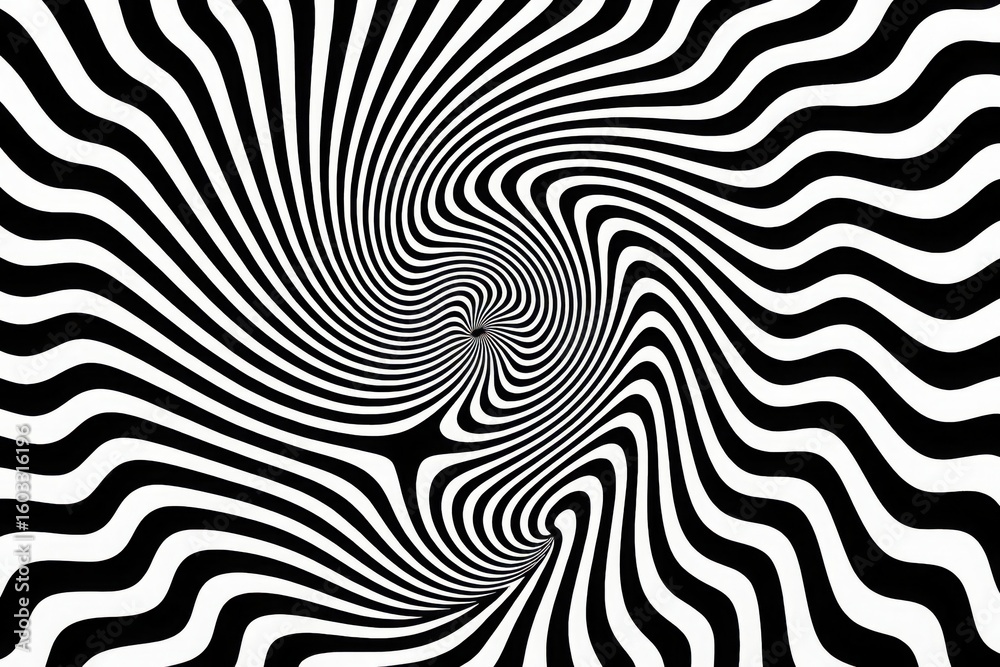 Naklejka premium Swirl radial wavy line background in black and white with illusion optical pattern