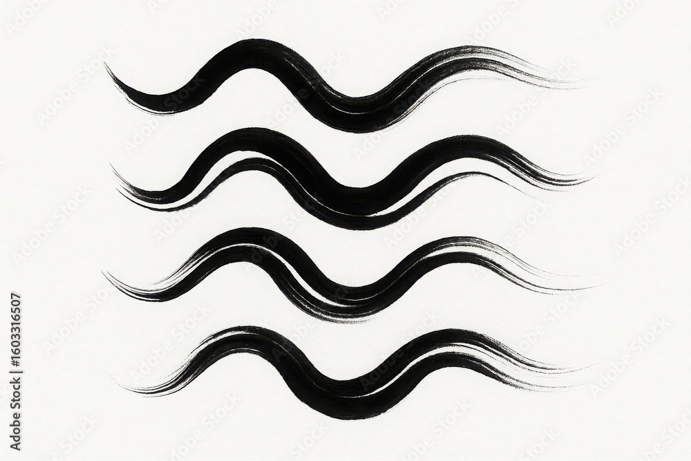 Fototapeta premium Wave Symbol Pack in Minimal Ink Style with Clean Black Curves and Shapes