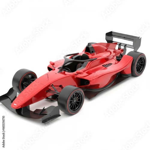 A vibrant red racing car with aerodynamic design