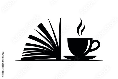 Open book and steaming coffee cup pages