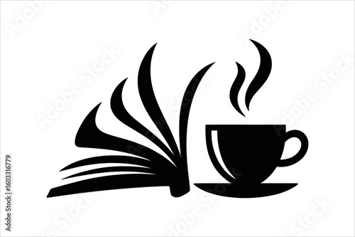 Open book and steaming coffee cup pages