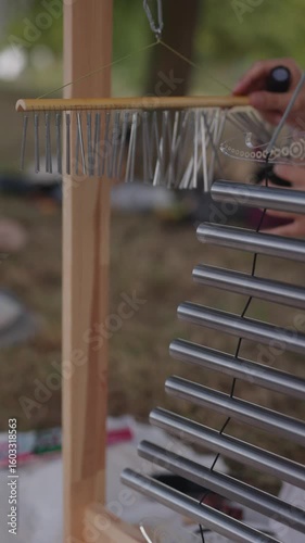 Sound healing instrument - flow chime in the work, vertical video