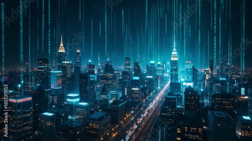 Digital Cityscape:  Night Vision of a Tech-Driven Metropolis
